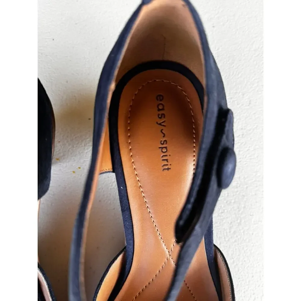 EASY SPIRIT CLARICE SUEDE MARY JANE PUMPS BLOCK HEEL - SIZE 9W